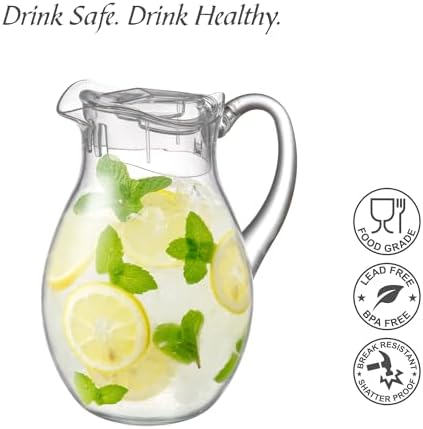 Amazing Abby - Bubbly - 2-Pack Acrylic Pitcher (72 oz), Clear Plastic Water Pitcher with Lid, Fridge Jug, BPA-Free, Shatter-Proof, Great for Iced Tea, Sangria, Lemonade, Juice, Milk, and More