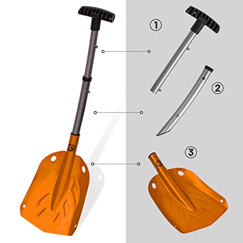 G2 Avalance Kit: Lightweight Aluminum Alloy Snow Shovel with Snow Probe and Storage Bag, Folding Design, Easy to Storage and Carry (Orange)
