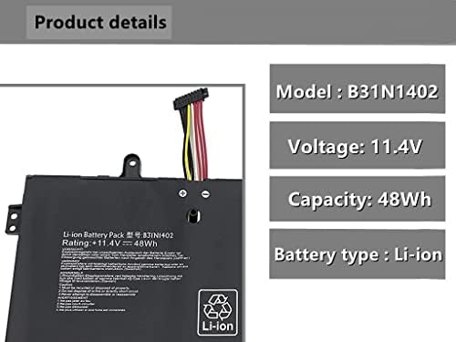 B31N1402 11.4V48Wh Replacement Laptop Battery for Asus Q551 Q551L Q551LN Q552UB N591LB N592UB Q551LN-BSI708 Q551LN-BBI706 Q552UB-BHI7T12 Series B31BN9H 0B200-01050000 0B200-01050000M