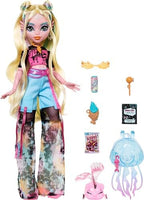 Monster High Lagoona Blue Doll in Mesh Tee and Cargo Pants, Includes Pet Fish Neptuna and Accessories Like a Backpack, Snack and Notebook