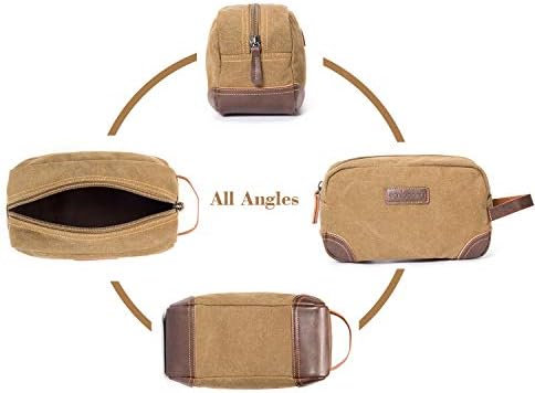 emissary Men's Toiletry Bag, Leather and Canvas Travel Toiletry Bag, Dopp Kit for Men, Travel Bathroom Bag Men's Shaving Kit, Travel Kit Small Bags for Men, Shaving Bag for Travel Accessories (Brown)