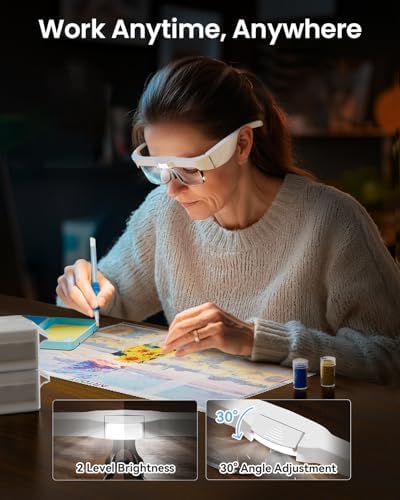 ARTDOT Magnifying Glasses with Light for Diamond Art Kits for Adults, Hands-Free Magnifier with 3 LED and 5 Lens (0.75X to 4.0X) for Reading,Close Work, or Diamond Painting Accessories and Tools