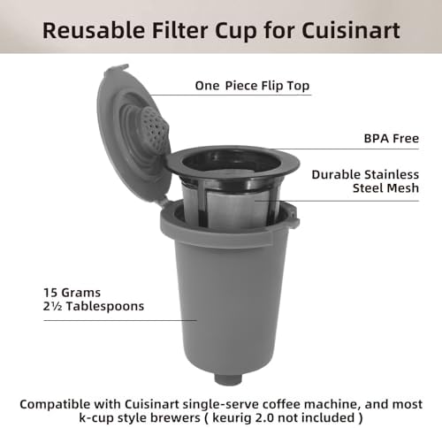 2PCS Reusable Filter Cup for Cuisinart Coffee Maker Filter, Replacement Parts for Cuisinart SS-RFC Home Barista Single Serve Coffee Maker