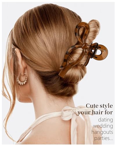 Yanibest Elegant Bow Hair Claw Clips Stylish Large Hair Clips for Thin and Thick Hair | Holiday Gift for Teen Girls | Chic Hair Styling Accessories for Women (Beige/Pink)