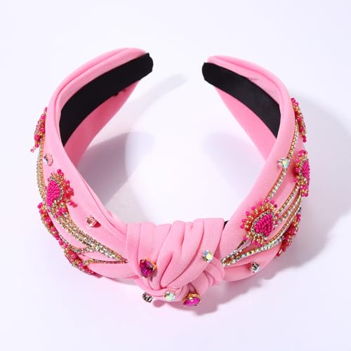 MOLOCH Valentine's Day Headband for Women Rhinestone Beaded Heart Headbands Crystal Knotted Bejeweled Wide Velvet Fashion Hairband Valentines Day Hair Accessories Party Gifts