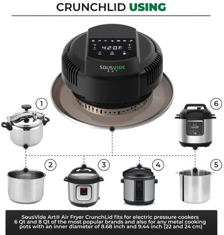 Sousvide Art 7-in-1 Instant Pot Air Fryer Lid 8 qt, Instant Pot Pressure Cooker Attachment - Fryer Lid - Instapot Accessory - Air Fryer Accessories Combo with Basket, Rack, Mat, Tongs, Cookbook