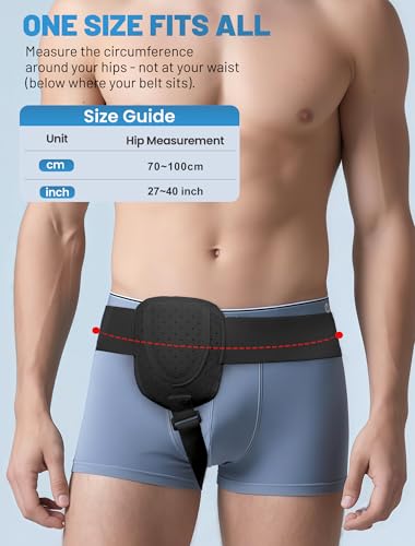 Hernia Belts for Men Inguinal, Hernia Belt for Women, Inguinal Hernia Support for Left or Right Side, Comfortable Adjustable Waist Strap with Removable Compression Pads, Black