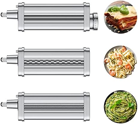 Pasta Attachment for KitchenAid Stand Mixer, 3 Piece Pasta Making Kit Including Pasta Roller, Cutter for Authentic Spaghetti and Fettuccine Sheets, Durable Noodle Accessories by Cofun