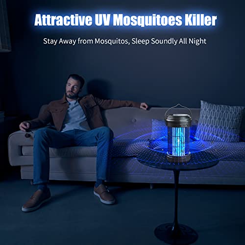Solar Bug Zapper Outdoor, Electric Mosquito Zapper with 3600mAh Rechargeable Battery for Home, Backyard, Camping, 4200V High Powered 3 in 1 Fly Insect Killer for Mosquitoes, Gnats, Flies, Moths