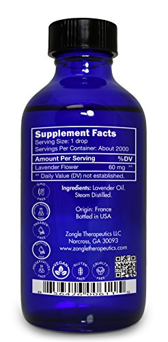Pure Lavender Essential Oil by Zongle – 100% Pure Natural, Therapeutic & Food Grade for Diffuser, Skin, Body, Massage, Hair, Sleep, Tea, Ingesting, Drinks – 4 OZ