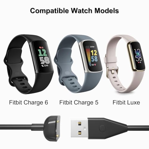 USB Charger for Fitbit Charge 6/5 Luxe, Magnetic Charging Cable with Reset Button, Power Cord Replacement with Type-C Adapter for Fitbit Charge 6/5 Luxe Watch, (50CM | Black)