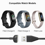 USB Charger for Fitbit Charge 6/5 Luxe, Magnetic Charging Cable with Reset Button, Power Cord Replacement with Type-C Adapter for Fitbit Charge 6/5 Luxe Watch, (50CM | Black)