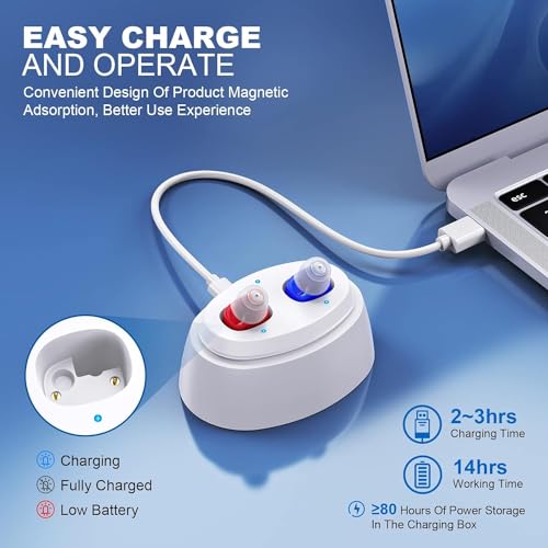 F&Kcoptee Rechargeable Hearing Aids for Seniors & Adults with Volume Control, CIC Invisible-in-Canal Digital Hearing Amplifier, Assist Devices with Charging Case