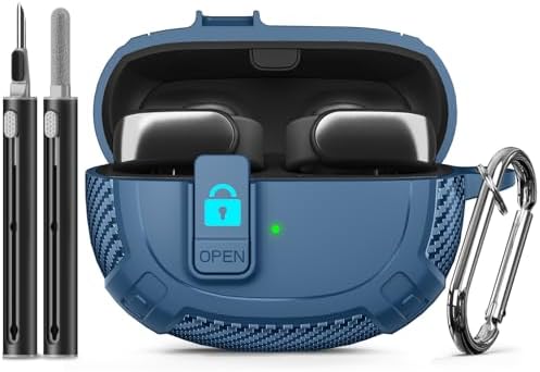 for Bose Ultra Open Earbuds Case Cover 2024 with Cleaner Kit,Military Hard Cover with Lock for Bose Open Ear Earbuds Charging Case Accessories with Keychain for Men Women-Blue