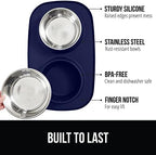 Gorilla Grip 100% Waterproof BPA Free Cat and Dog Bowls Silicone Feeding Mat Set, Stainless Steel Bowl Slip Resistant Raised Edges, Catch Water, Food Mess, No Spills, Pet Accessories, 4 Cup, Navy