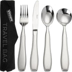 Weighted Utensils for Tremors and Parkinsons Patients - Heavy Weight Stainless Steel Silverware Set, Adaptive Eating Flatware Helps Hand Tremors, Parkinson, Arthritis - Knife, Fork, 2 Spoons & Bag