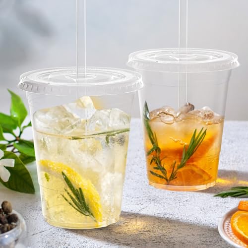 Dealusy 100 Pack - 16 oz Clear Plastic Cups with Lids and Straws, Sturdy & Food Safe Iced Coffee Cups with lids, Iced Coffee Cup, Disposable Cups Plastic Coffee Cups Smoothie Cups for Cold Drinks