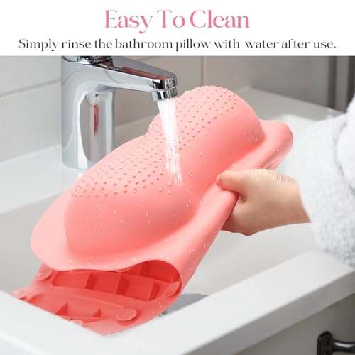 Bath Pillow Luxury Bathtub Pillow, Bath Pillows for Tub Head Neck and Back Support, Non-Slip Soft Silicon Bath Tub Pillow with Strong Suction Cup, Bath Accessories Spa Gifts, Pink