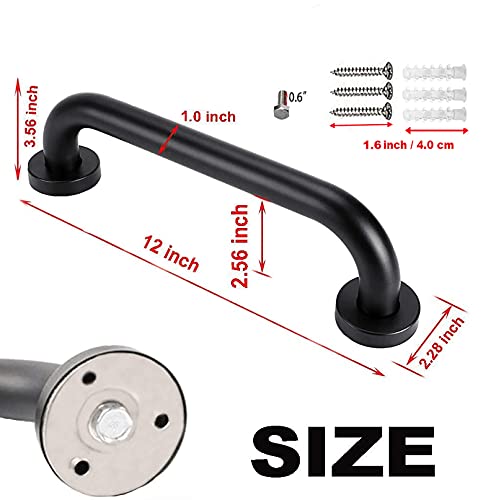 2 Pack 12 Inch Matte Black Shower Grab Bar,ZUEXT Stainless Steel Wall Mount Safety Grab Bar Handle,Bathroom Balance Bar, Safety Hand Rail Support - Handicap, Elderly, Injury, Senior Assist Bath Handle