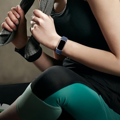 Maledan Compatible with Fitbit Charge 6 Bands/Fitbit Charge 5 Bands for Women Men, Soft Silicone Sport Band Wrist Strap for Charge 5 and Charge 6 Watch Replacement Wristbands, Black/Blue/Gray, Large