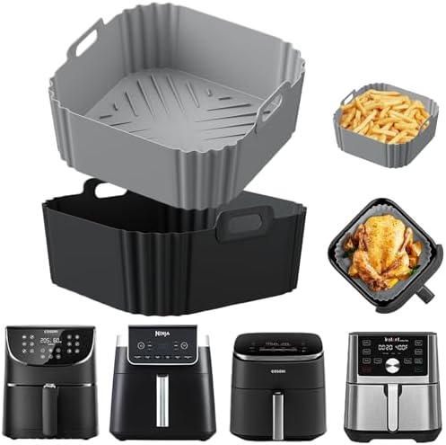 Silicone Air Fryer Liners for Ninja Air Fryer Pro XL AF141 AF140 AF181 AF180,2Pack 8.8inch Square Air Fryer Liners Reusable Basket for Cosori,Chefman,Instant Pot,Other 5-8QT,Air Fryer Accessories