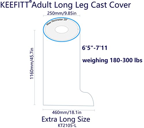 Adult Leg Cast Protector for Shower, Waterproof Leg Cast Covers for Shower Full Leg Watertight Protection to Broken Leg, Knee Replacement Surgery, ACL Post Surgery Reusable (Full Leg 46"20"9.8")