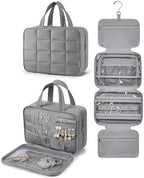 BAGSMART Travel Toiletry Bag with Jewelry Organizer, Hanging Travel Bag for Toiletries, Puffy Makeup Cosmetic Bag Organizer, Carry-on Travel Accessories Essentials, Grey-M