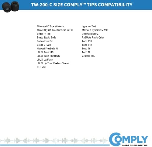 Comply TW-200-C | Memory Foam Replacement Earbud Tips for Anker Soundcore, Sennheiser, JBL, SoundPEATS & More | Ultimate Comfort, Secure Fit, Superior Noise Isolation | Black, Medium (3 Pairs)