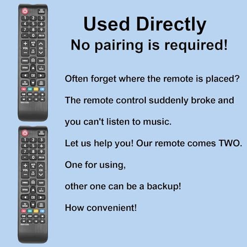 【Pack of 2】 BN59-01289A Remote Control Compatible with Samsung TV TM1240A MU6070 Series UN40MU6290 UN43MU6290 UN43MU6290F UN50MU6070 UN50NU710D UN55MU6290 Replacement Controller with Batteries