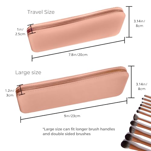 silicone makeup brush holder travel case- A storage & makeup bag organizer for brush sets & makeup tools to protect make up accessories & bag, Pink (7.8 * 3.15 * 1")