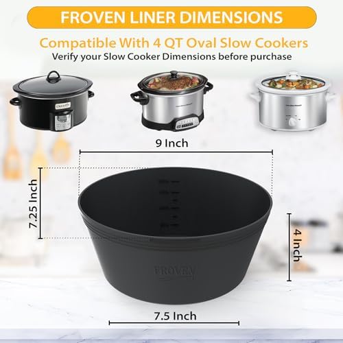 4QT Oval Silicone Slow Cooker Liner Compatible With Crock Pot & Hamilton Beach Crockpot Liners, Reusable, Dishwasher Safe Suitable For Most 4 Quart Crockpot Divider Insert Accessories.