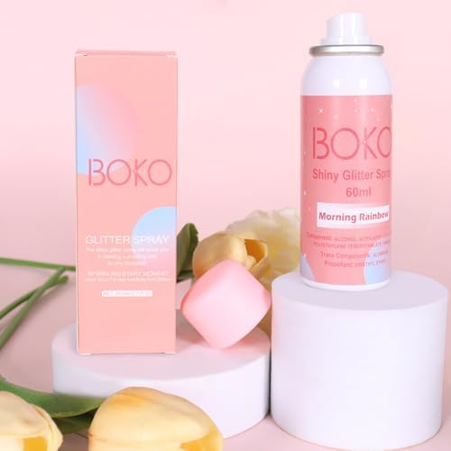 Boko Body Glitter Spray, 60ML Holographic Silver Glitter Spray for Body Hair Clothes, Quick-Drying and Long-Lasting Glitter Hairspray Body Shiny Spray for Mardi Gras Concert Party Rave Accessories