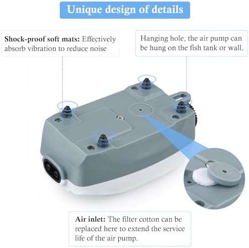 HITOP Dual Outlet Aquarium Electric Air Pump, Whisper Adjustable Fish Tank Aerator, Quiet Oxygen Pump with Accessories for 20 to 100 Gallon (2 outlets)