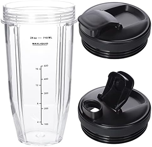 Replacement 24oz Blender Cup For Ninja BN401 BN751 BN801 BN800 BL450 BL456 BL480 Foodi SS401 SS101 TWISTi SS151 SS351 Cups Nutri Ninja Auto IQ Parts Lids Upgraded (2 Pack)