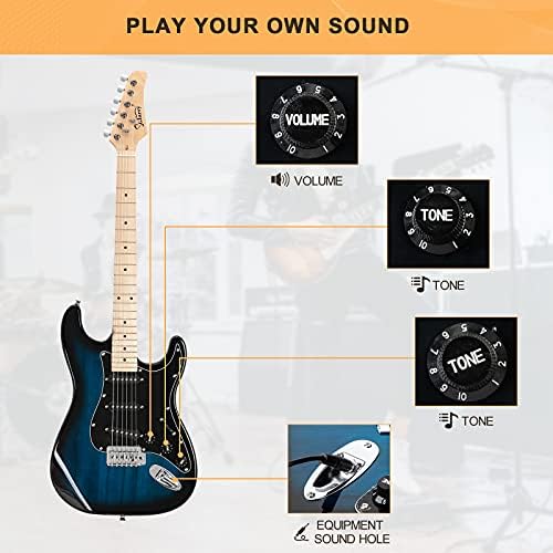 GLARRY Full Size Electric Guitar for Beginner with Amp and Accessories Pack Guitar Bag (Dark blue)