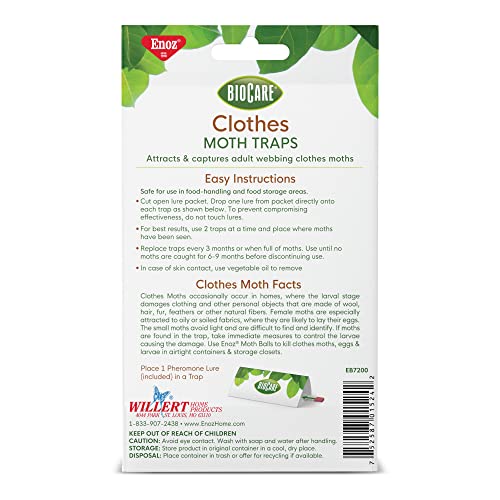 ENOZ Biocare Closet Moth Traps – Safely Attracts & Kills Clothes Moths at Home 1 Pack (2 Total)