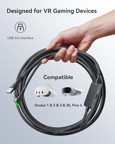INIU Oculus Link Cable with Charging [16ft] for Meta Quest 3s Quest 3 Quest 2/Pro, Pico 4, PC VR, Steam VR, USB 3.0 High Speed Data Cable, USB C Charger Cord for VR Headset Accessories