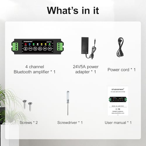 STUODIOFINIX 4-Channel Mini Bluetooth Amplifier 120w for Passive Speakers with TWS,AUX,MIC,USB,Replacement Part,Suitable for Wall/Ceiling/Marine/Bookshelf Speakers