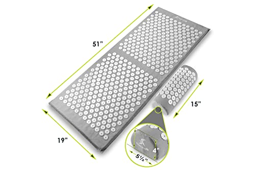ProsourceFit Acupressure Mat and Pillow Set for Back/Neck Pain Relief and Muscle Relaxation, XL - Gray/White