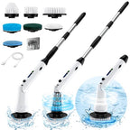 Electric Spin Scrubber, Shower Scrubber with Long Handle, IPX7 Waterproof Bathroom Cleaner Brush, Cordless Electric Cleaning Brush with 7 Replaceable Brush Heads, 2 Speeds Scrubber for Floor Tile Tub