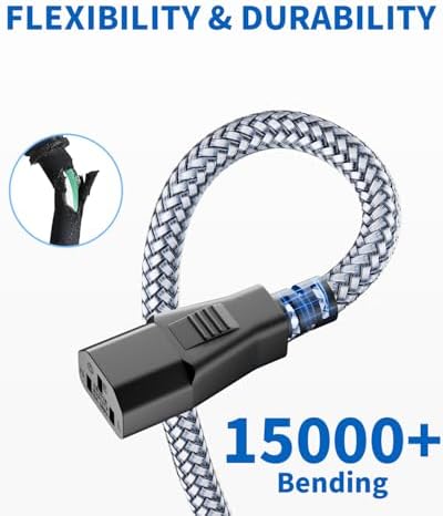 Power Cord - 3 Pin Power Cord Braided,10FT/3m AC Replacement Power Cable 3 Prong,Universal Power Cord for Monitor, PS3, Xbox-360, TV, Computer, Printer,PC and More(10A,110V-250V,18AWG)