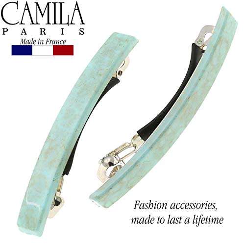 Camila Paris CP3072 French Hair Barrette Clip for Girls, Set of 2 Mint Rubberized Metal Clasp Strong Hold Grip Hair Clips for Women, No Slip Durable Styling Girls Hair Accessories, Made in France