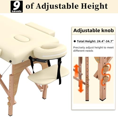 civama Massage Table Massage Bed Portable, 29 LBs Light Weight Foldable Tattoo Facial Care Spa Lash Bed Aluminum Frame with Accessories Carrying Bag, Beige