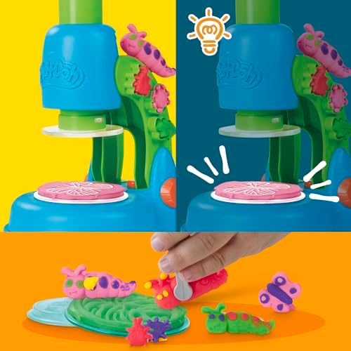 Play-Doh Light & Look Microscope for Kids 3 Years & Up, Electronic Preschool Toys for Girls & Boys, 9 Accessories & 5 Colors