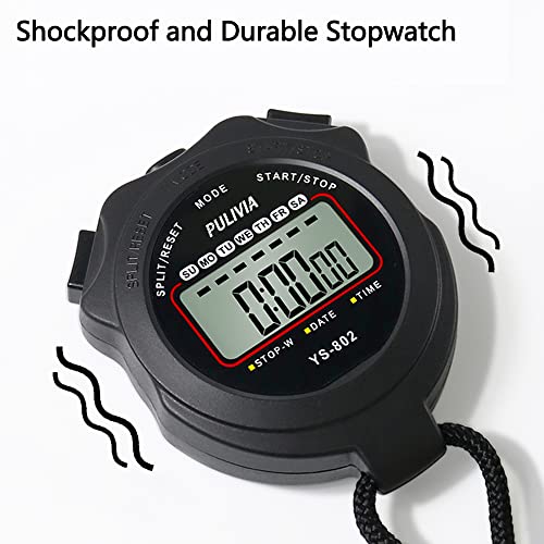 PULIVIA Sports Stopwatch Timer Single Lap Split Digital Stopwatch for Coaches Swimming Running Sport Training Stopwatch, Black