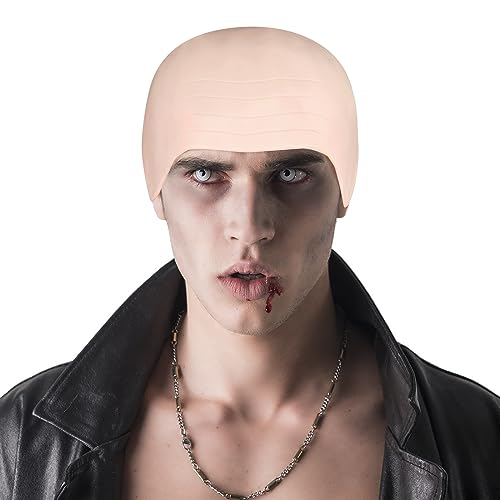 8 PCS Halloween Makeup Latex Bald Cap Think Bald Caps for Halloween Theme Party Cosplay for adults Women Men Bald Head Wig Cap Bald Hat Costume Accessory