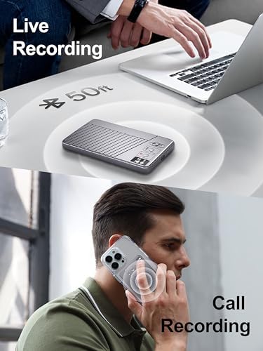 AI Voice Recorder - Record,Transcribe,Charge 3 in 1,Support 107 Languages,Avoid Missing Meeting Highlights,64 GB,ChatGPT Driven AI Summarization,App Control,Mind Mapping,Bluetooth Distance 50ft