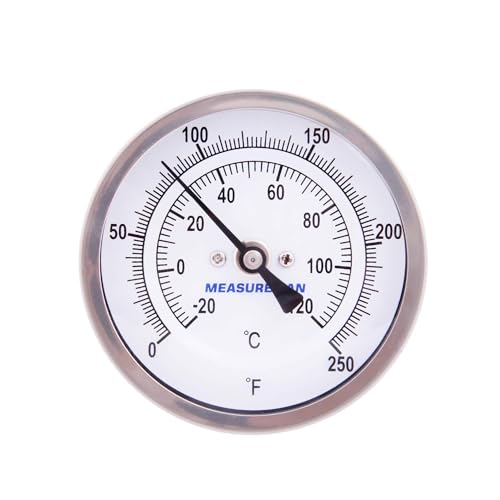 MEASUREMAN Fully Stainless Steel Pot, Kettle, Brewing Bimetal Thermometer, 3" Dial, 2-1/2" Stem, 0-250 deg F/-20-120 deg C, -1% Accuracy, Adjustable, 1/2" NPT Back Mount （2 Pack）