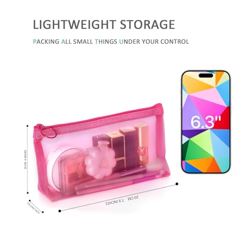 Patu Zipper Mesh Bags, Widened Pencil Case, 5 Pieces, Beauty Makeup Cosmetic Accessories Organizer, Travel Toiletry Kit Set Storage Pouch, Assorted Colors