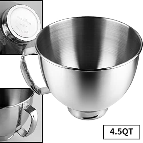Anbige Replacement Parts Stainless Steel 4.5 Quart Mixing Bowl with Handle,Compatible with KitchenAid Artisan&Classic Series 4.5-5 QT Tilt-Head Mixer